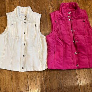 LOT of 2 Relativity Suede Vests - Bright Pink and White Size Petite Medium EUC